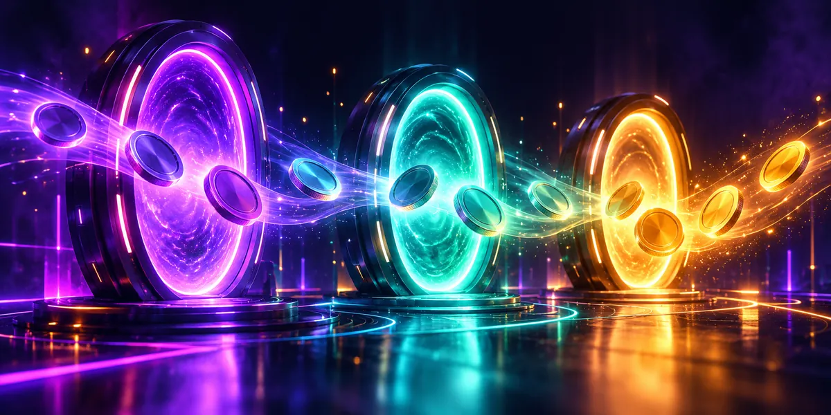 Coins passing through three gates — payout stages illustration