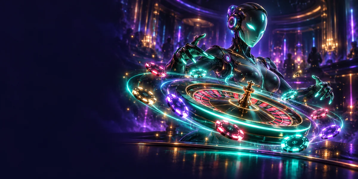 Android-Croupier an einem Roulettetisch – Illustration Live-Casino